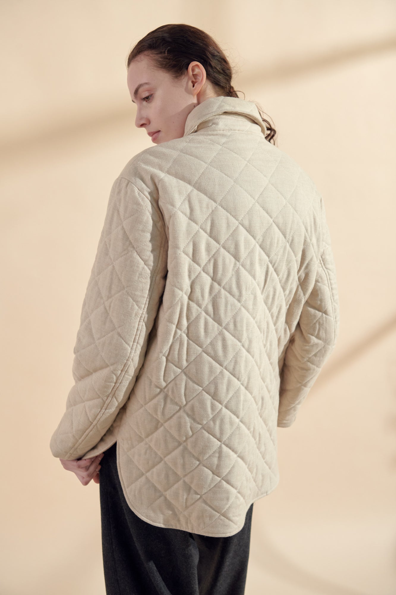 Quilted Button Down Jacket | Oatmeal