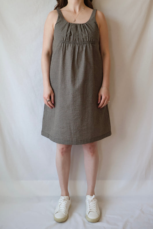 Cotton Gingham Dress | Olive + Brown