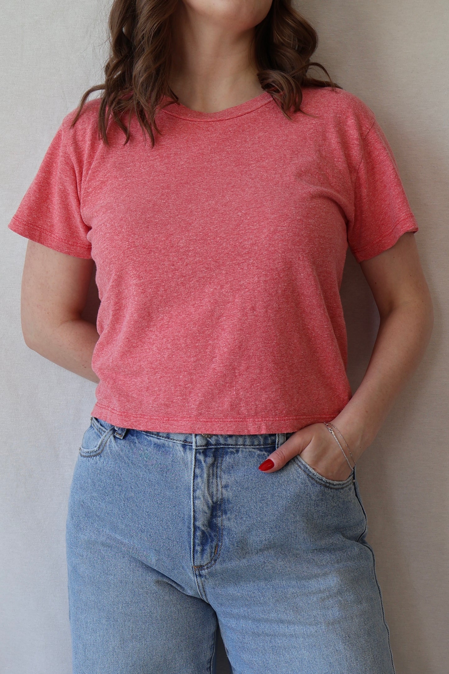 Cropped Heathered Lorel Tee | Sunset Coral
