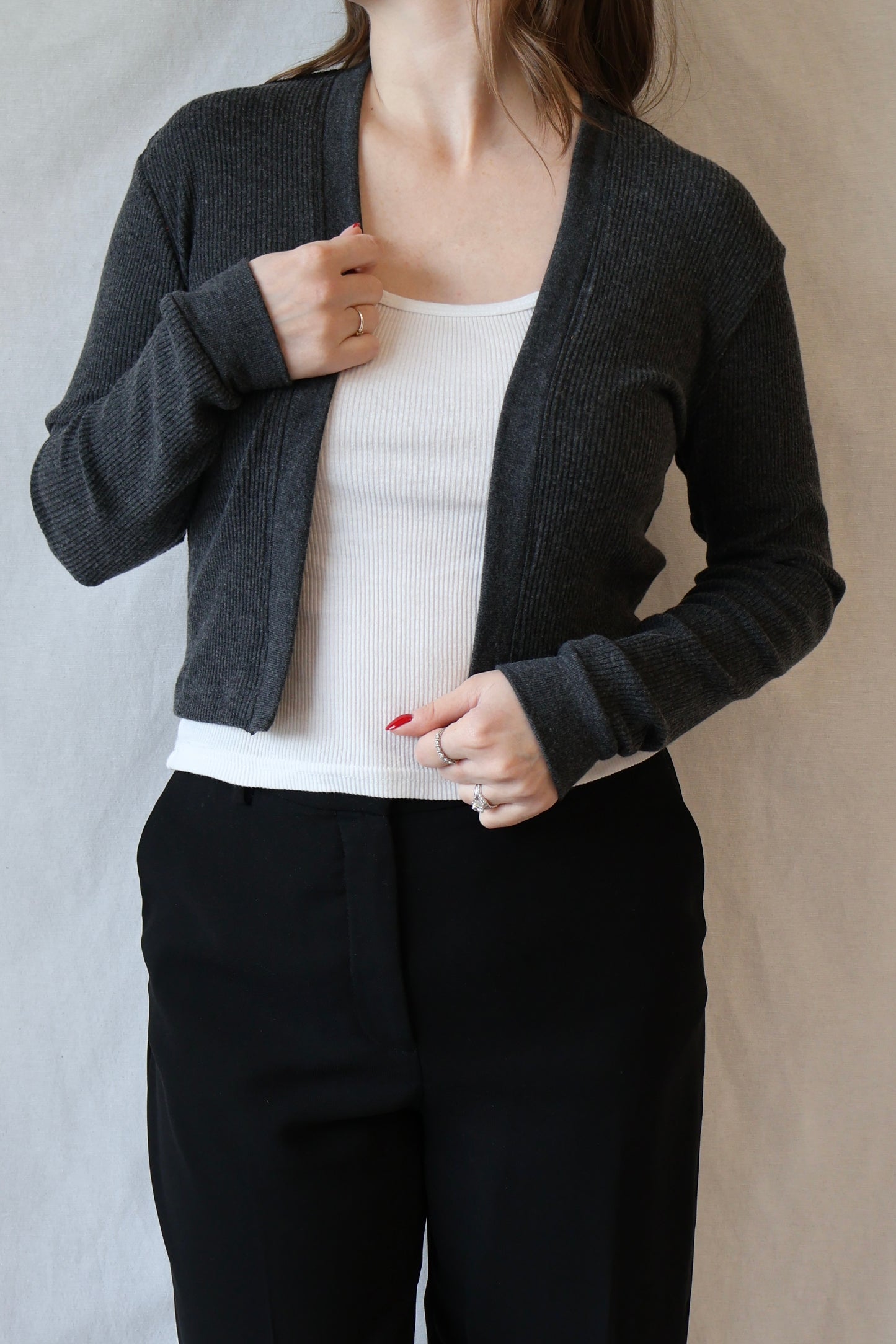 Kelsey Sweater Rib Cardigan | Charcoal