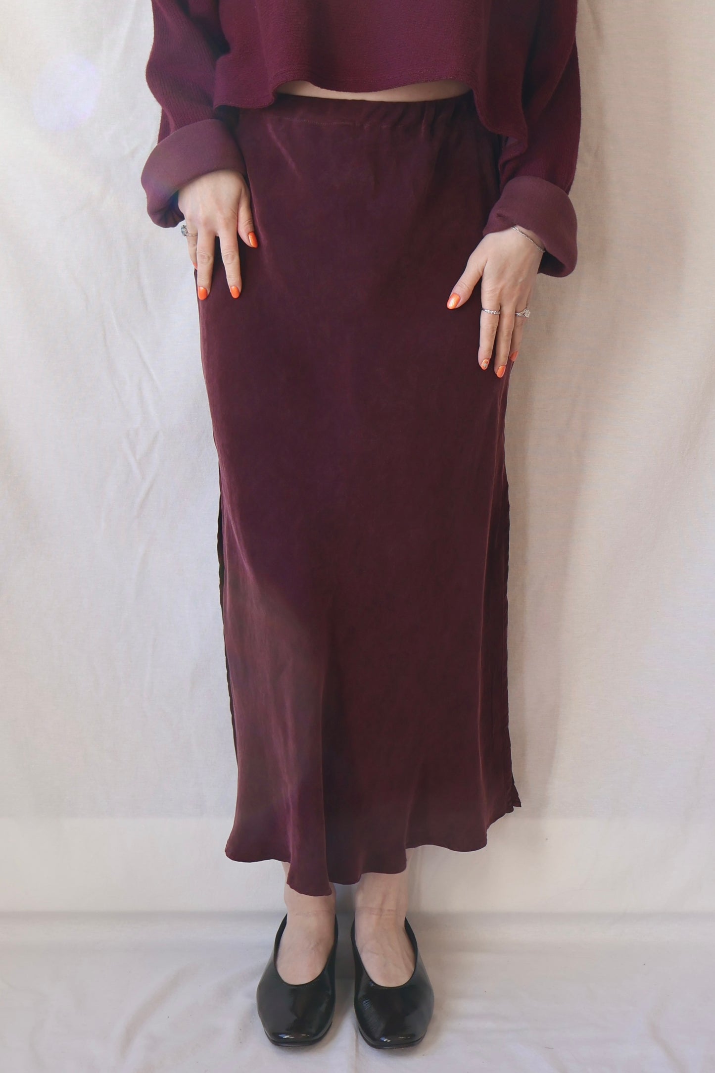 Bias Slip Skirt | Aubergine
