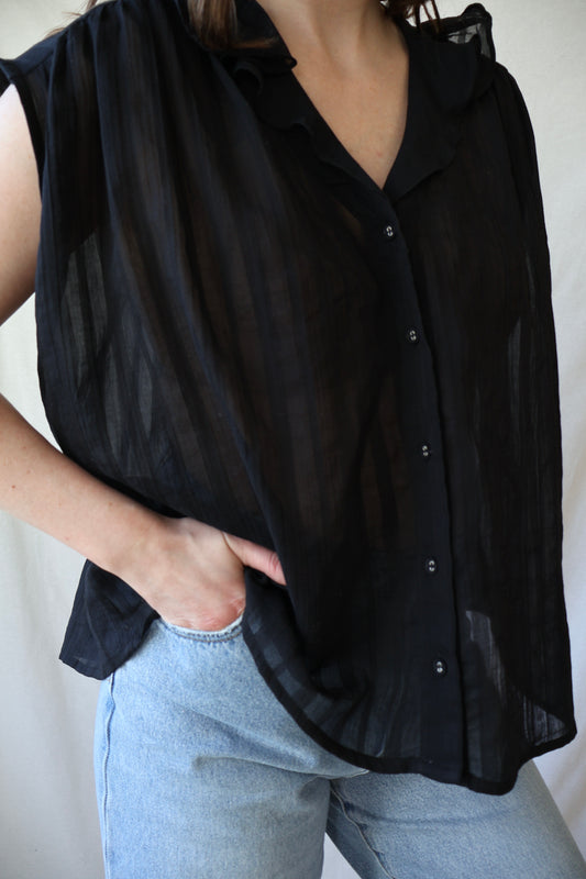 Ruffled Collar Blouse | Black