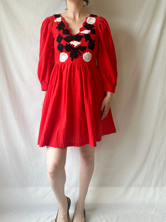 Tana Embroidered Dress | Red