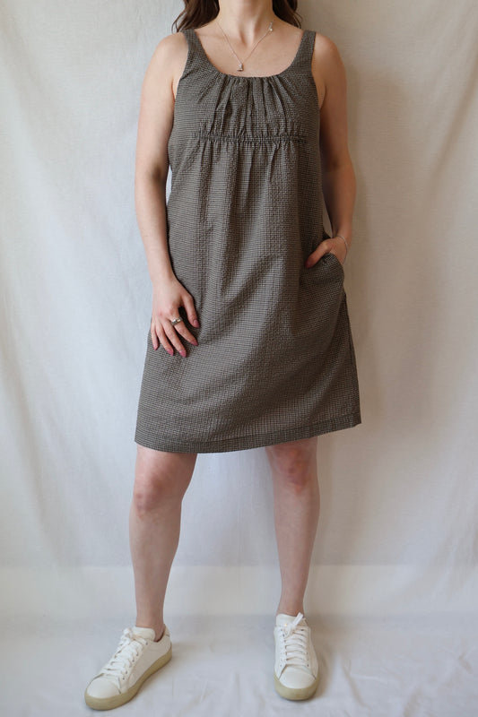 Cotton Gingham Dress | Olive + Brown