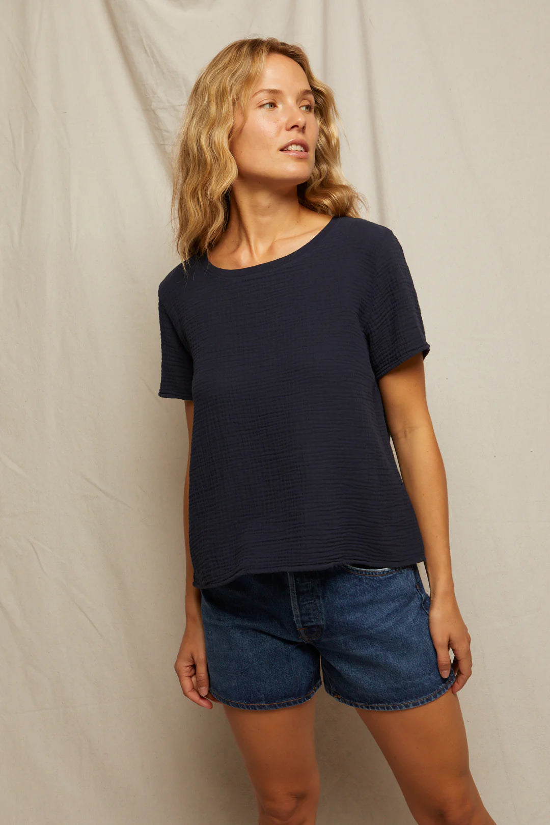 Charlotte Gauze Tee | Navy