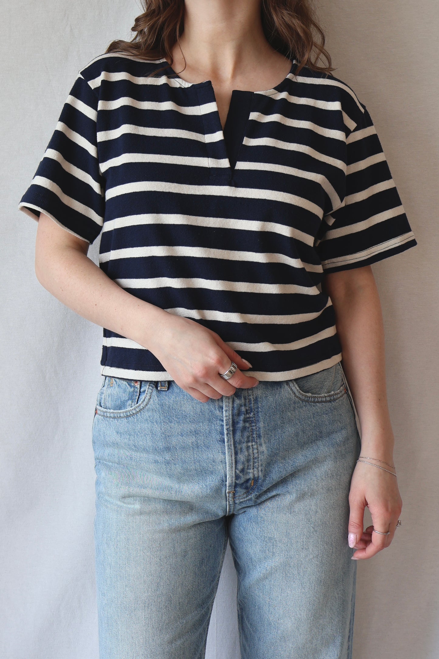 Sarah Boxy Tee | Navy Stripe