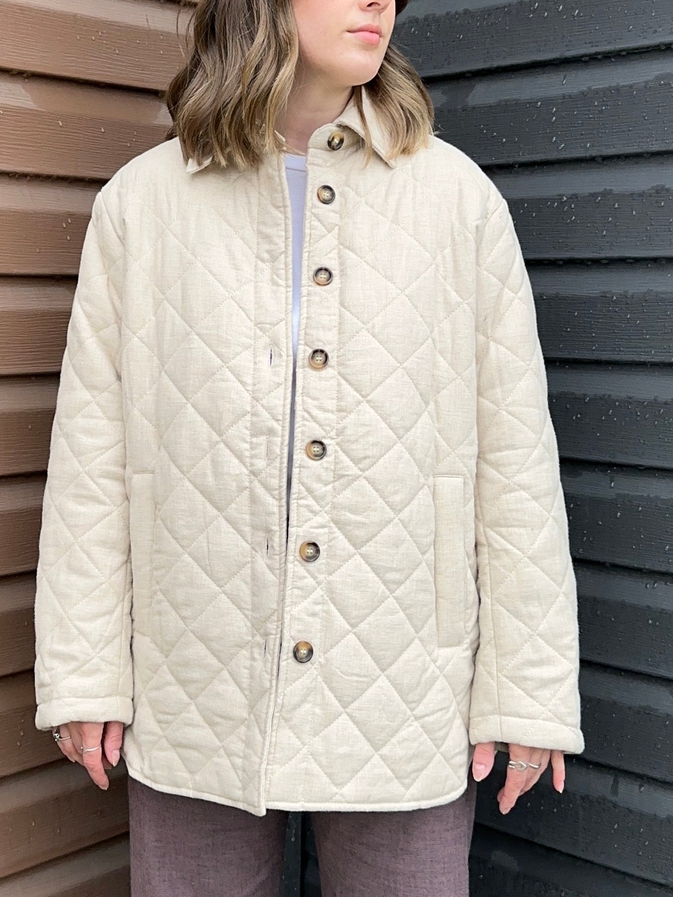 Quilted Button Down Jacket | Oatmeal