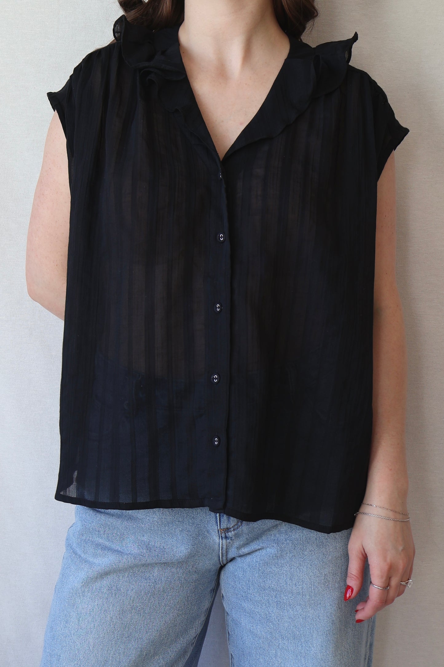 Ruffled Collar Blouse | Black