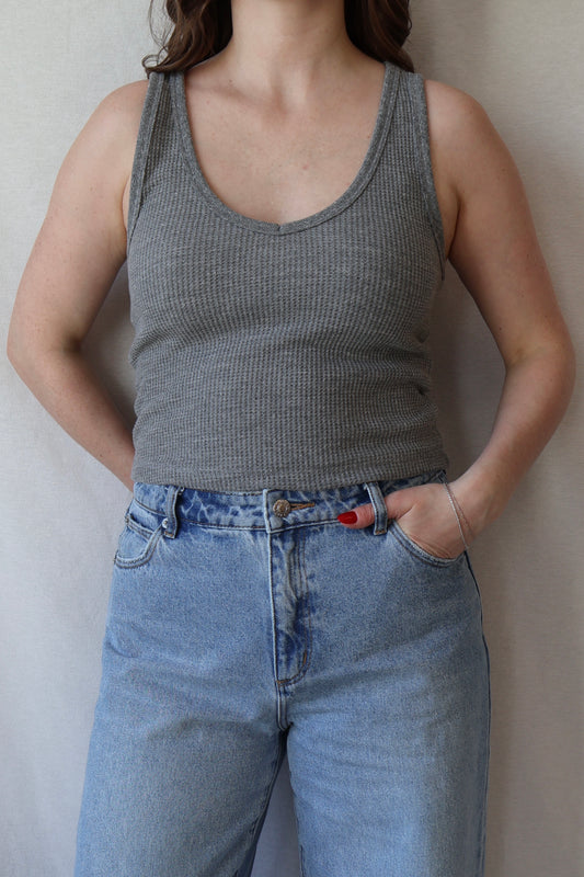 Hazel V-Neck Waffle Tank | Heather Grey