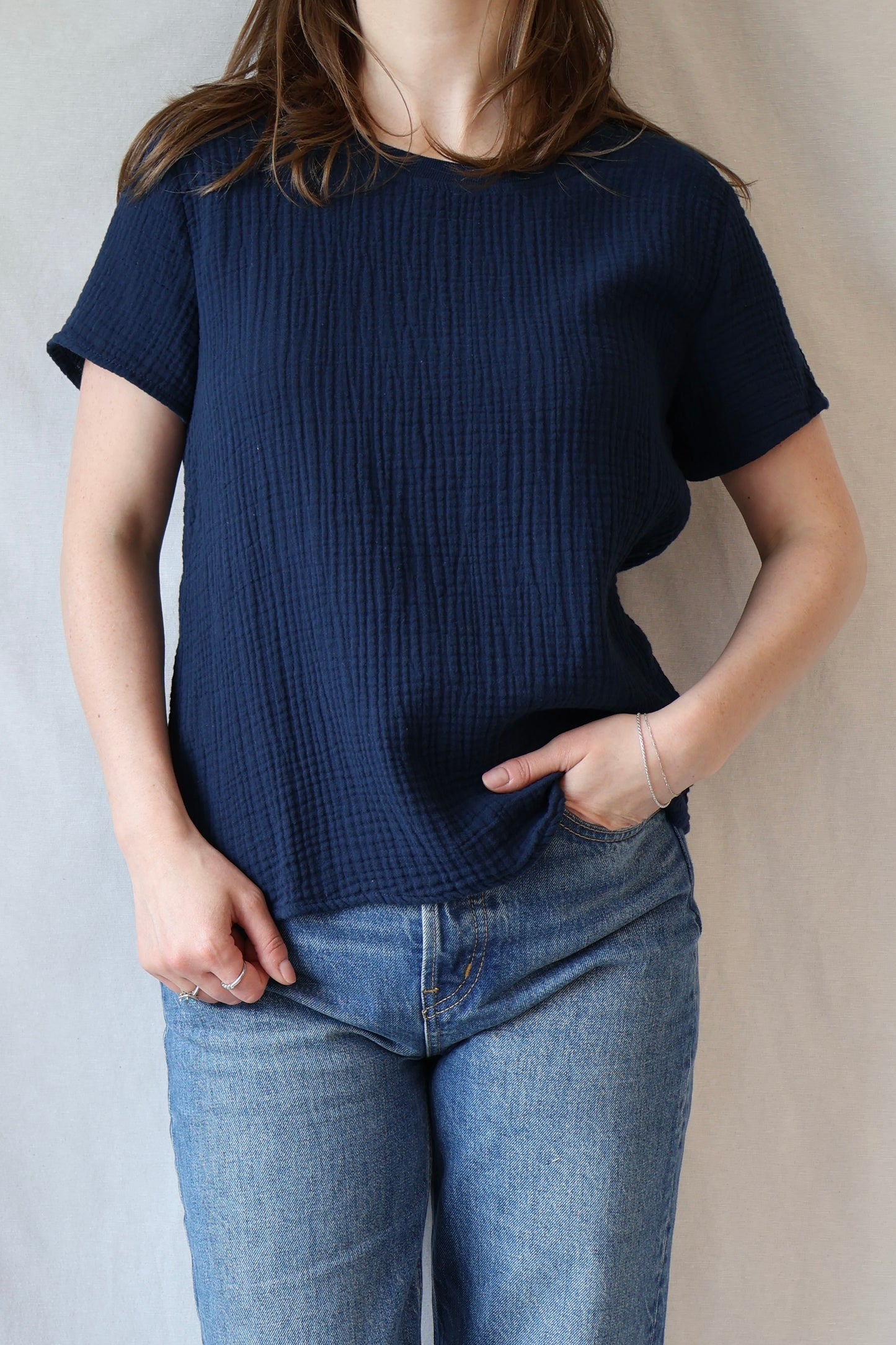 Charlotte Gauze Tee | Navy