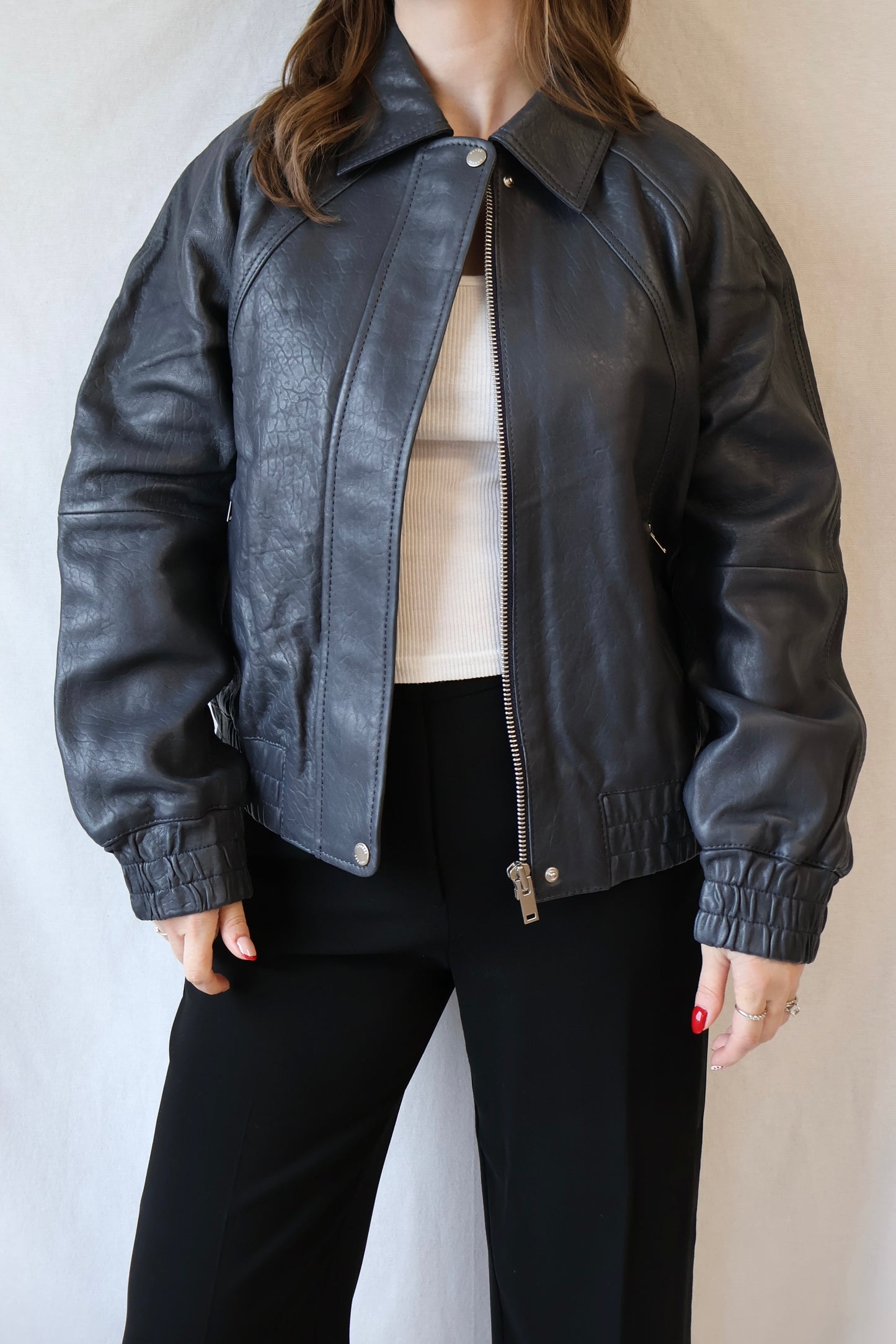 Sanula Leather Bomber | Asphalt