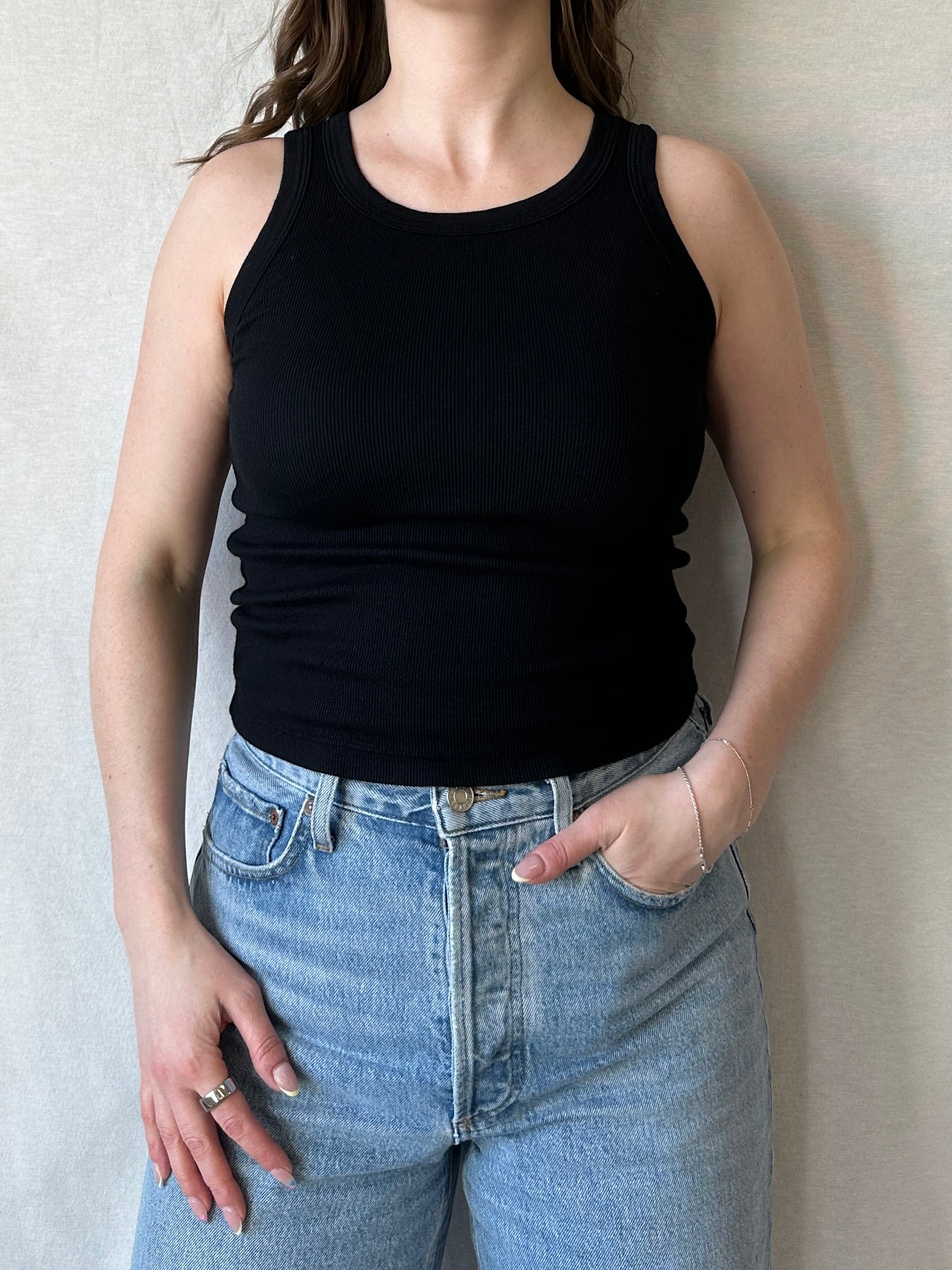 Elle Ribbed Tank | True Black