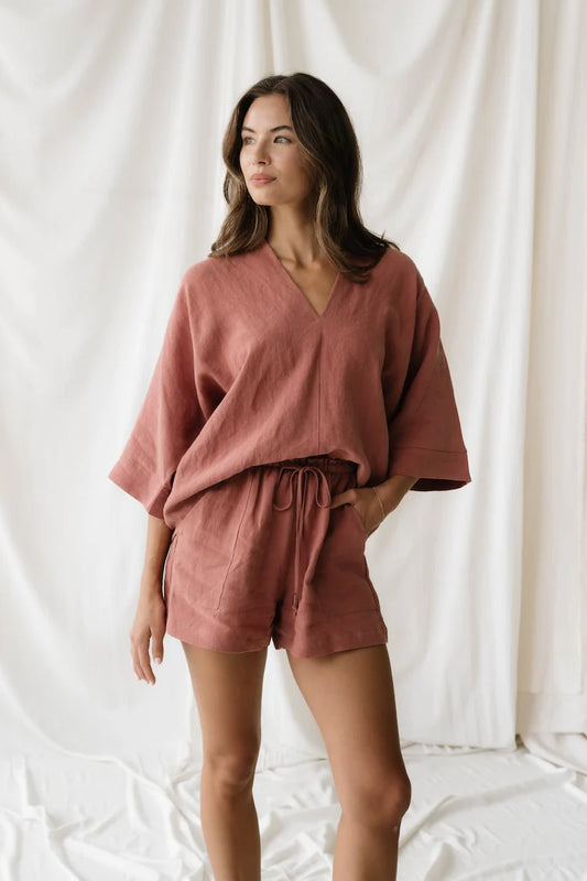 Linen Drawstring Shorts | Rosewood