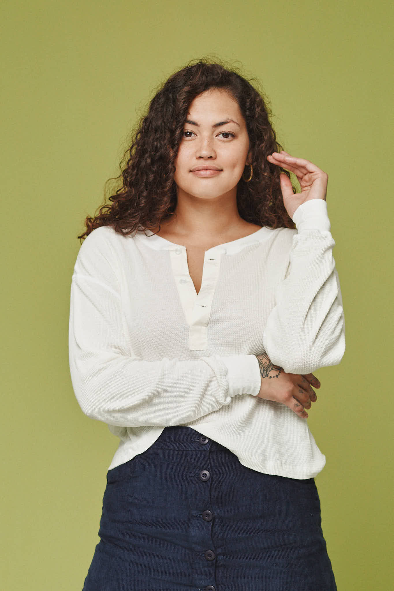 Mesa Cropped Thermal Henley | Washed White