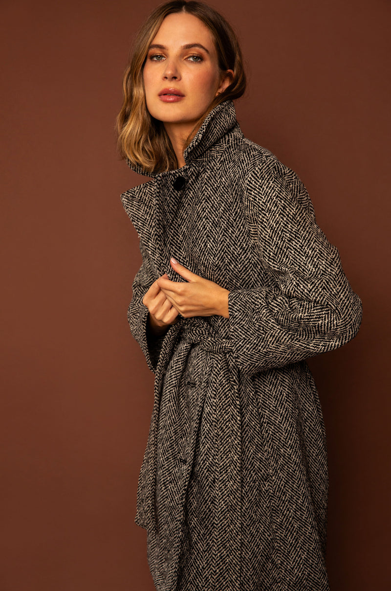 Emilia Coat | Black + White Chevron