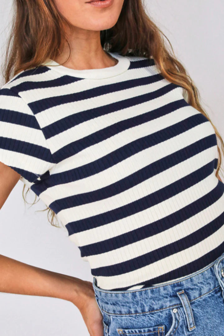 Julia Baby Tee | Navy + Sugar Stripe