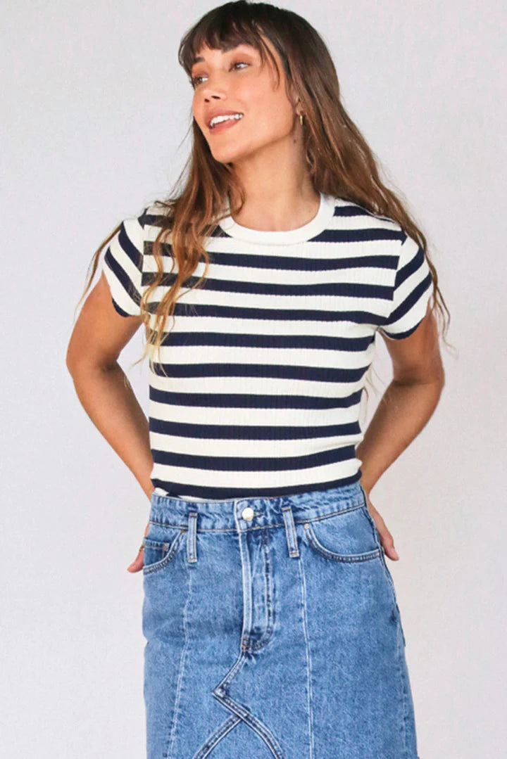 Julia Baby Tee | Navy + Sugar Stripe