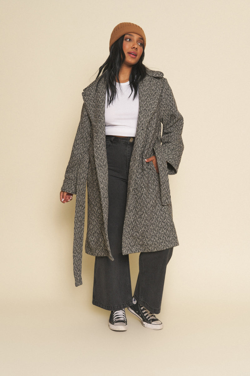 Emilia Coat | Black + White Chevron