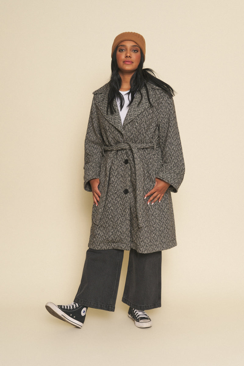 Emilia Coat | Black + White Chevron