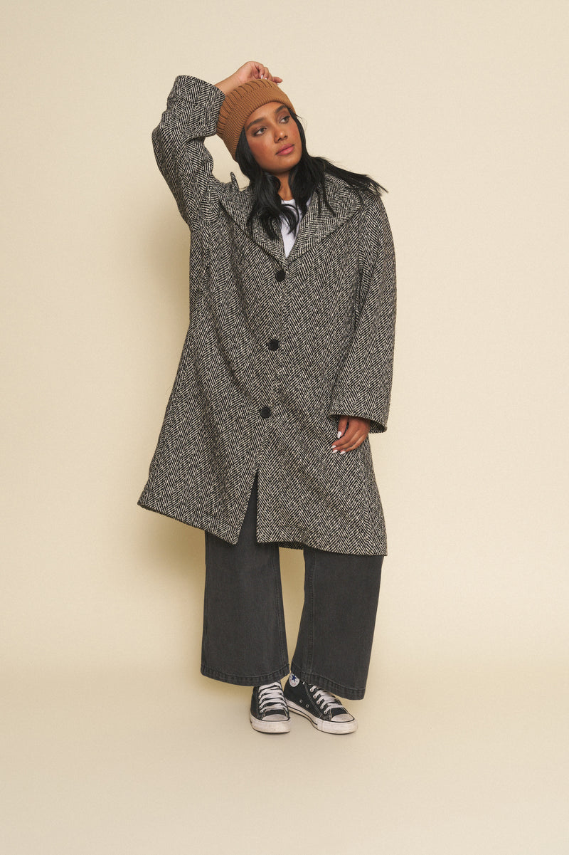 Emilia Coat | Black + White Chevron