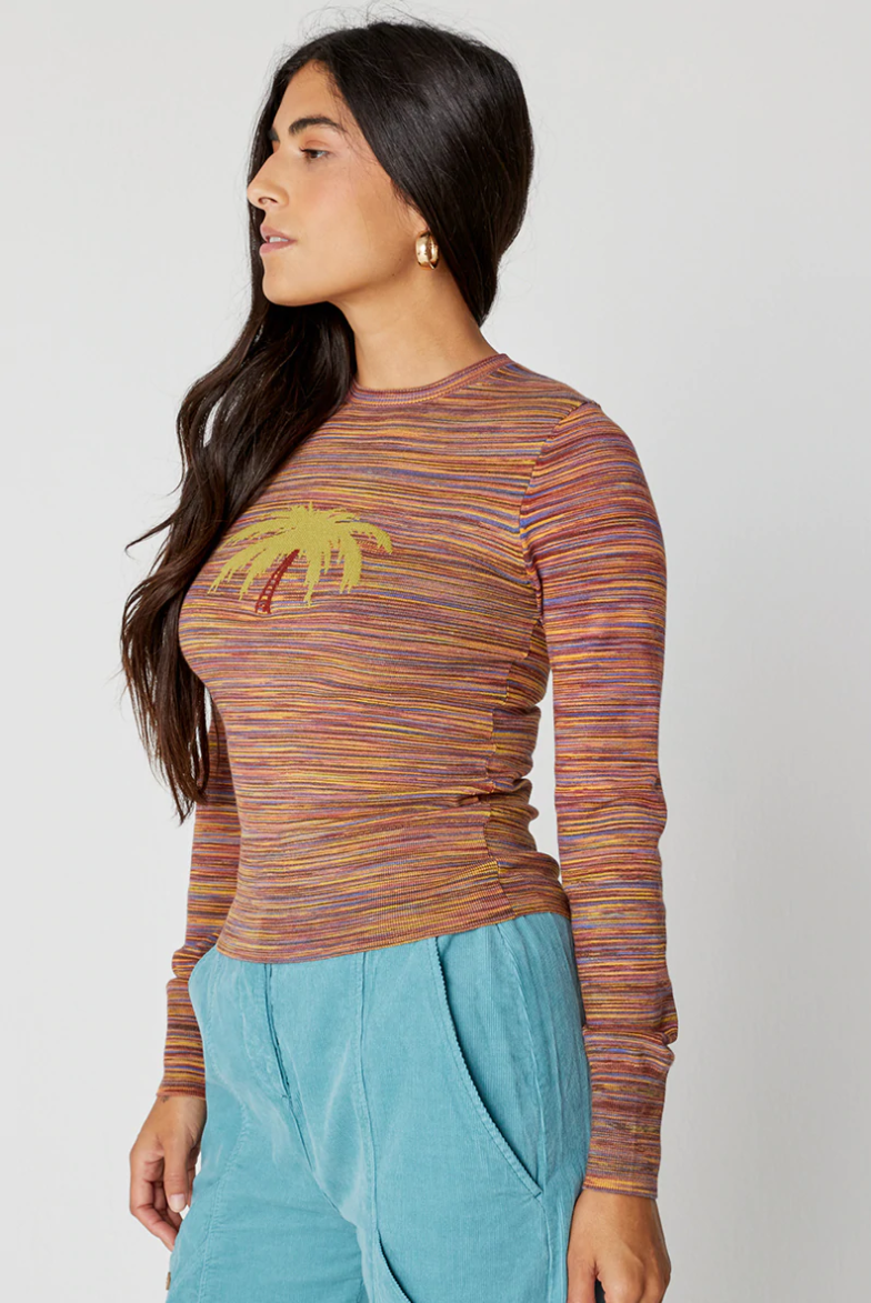 Knit Palm Tree Crew Neck | Chili