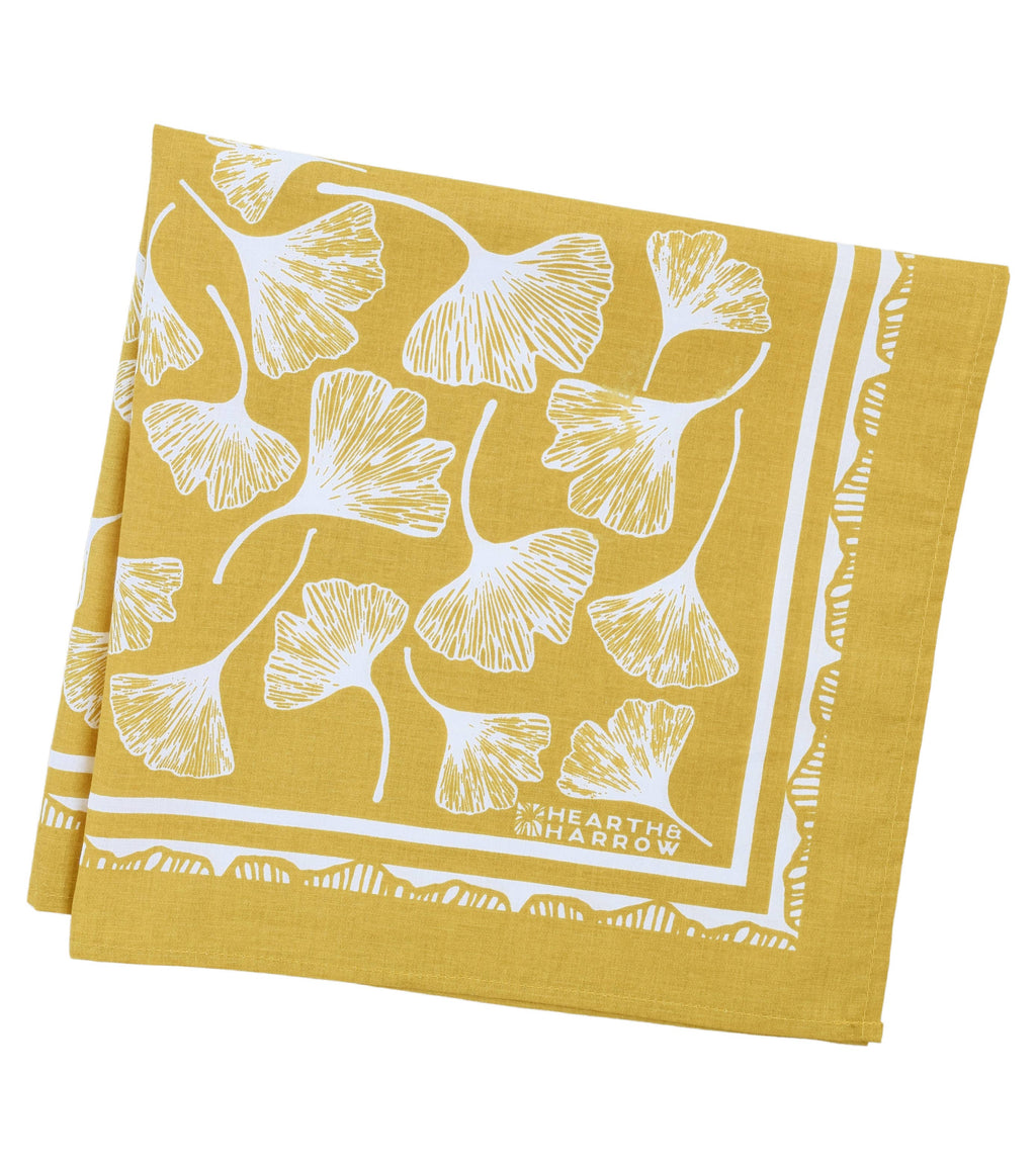 Ginkgo Leaf Bandana - 100% Cotton - Hand Printed - Yellow