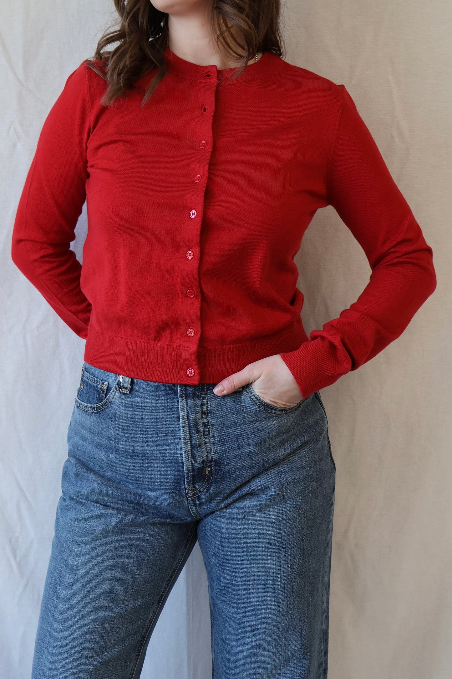 Elvio Merino Blend Cardigan | Vermillion