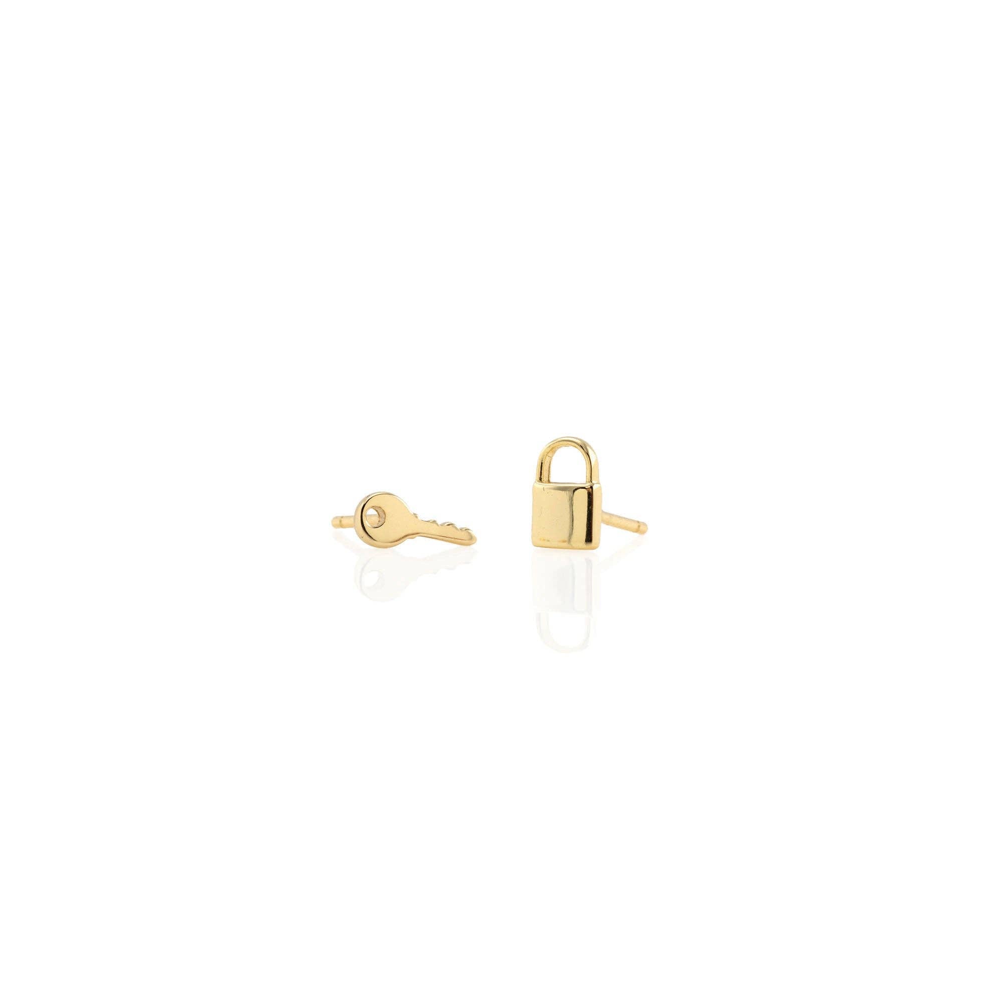 Lock & Key Stud Earrings: 18K Gold Vermeil