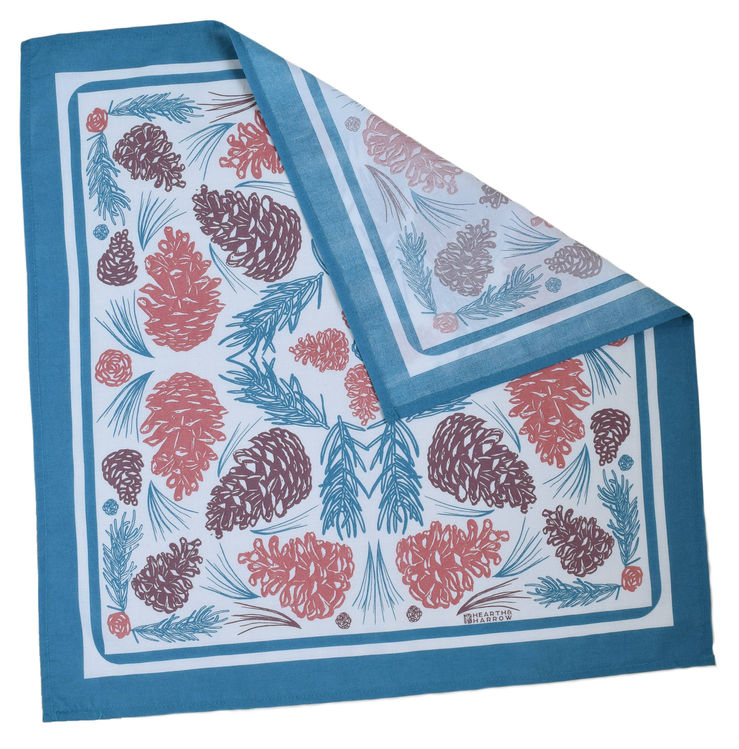 Pine Cone Bandana - 100% Cotton - Woodland - Blue/Green