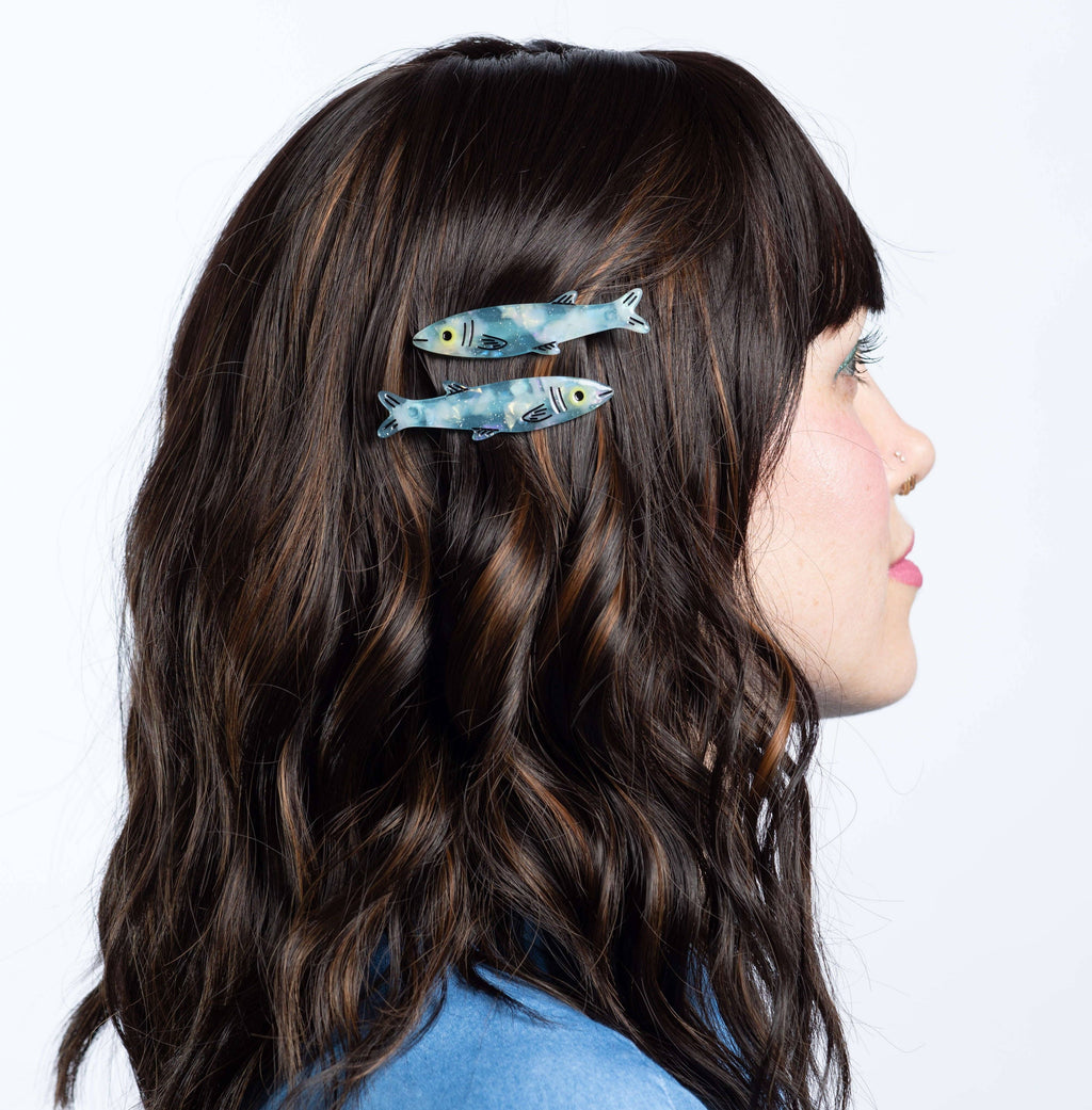 Sardine Alligator Hair Clip Set | Blue