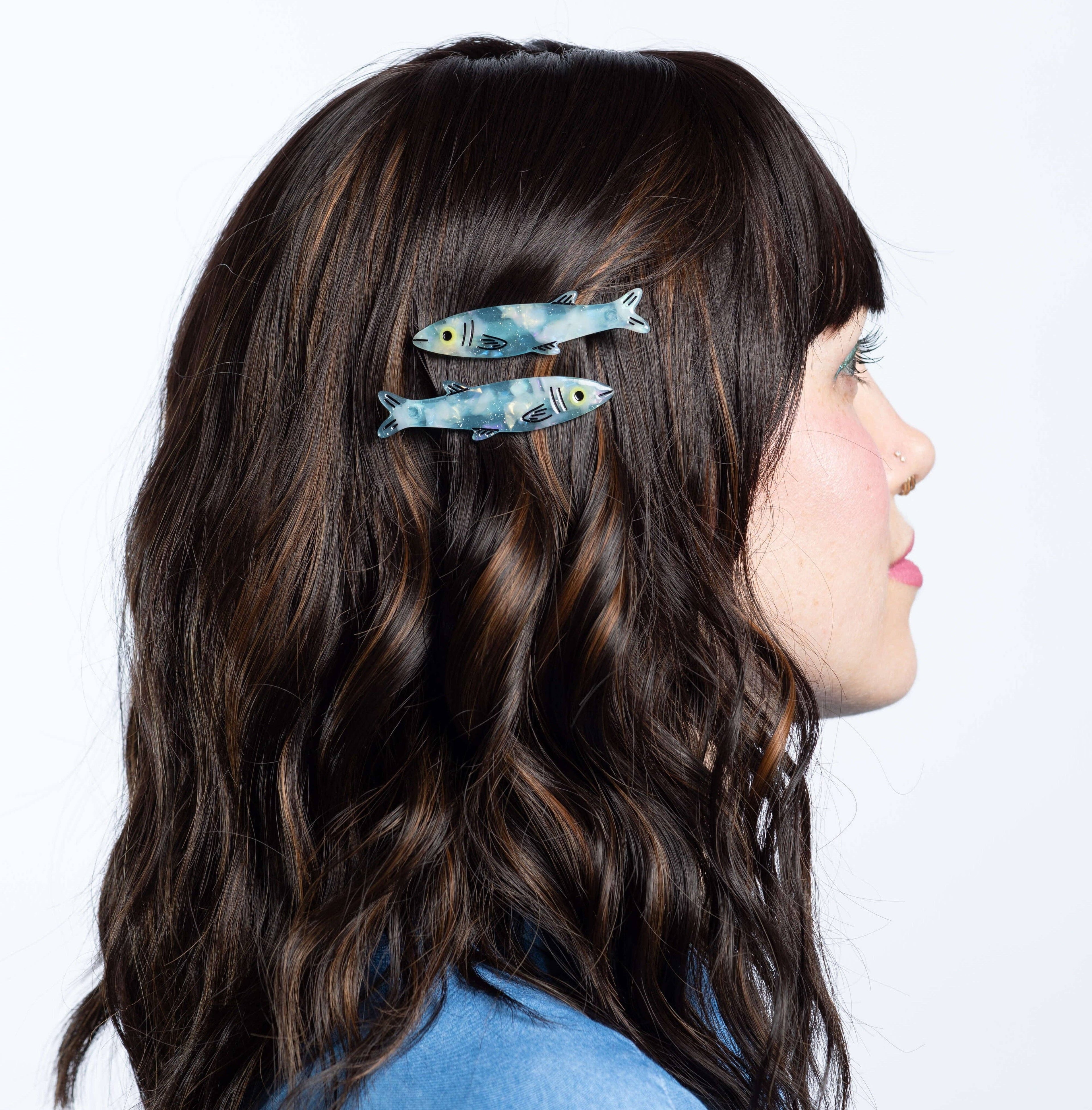 Sardine Alligator Hair Clip Set | Blue
