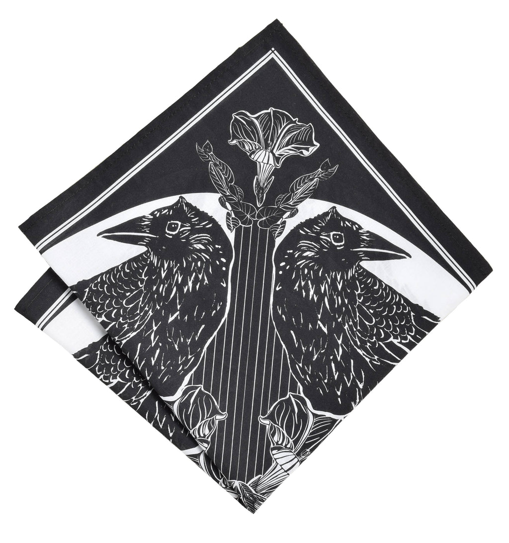 Crow Bandana - Dark Black - 100% Cotton - Bird Print Hanky