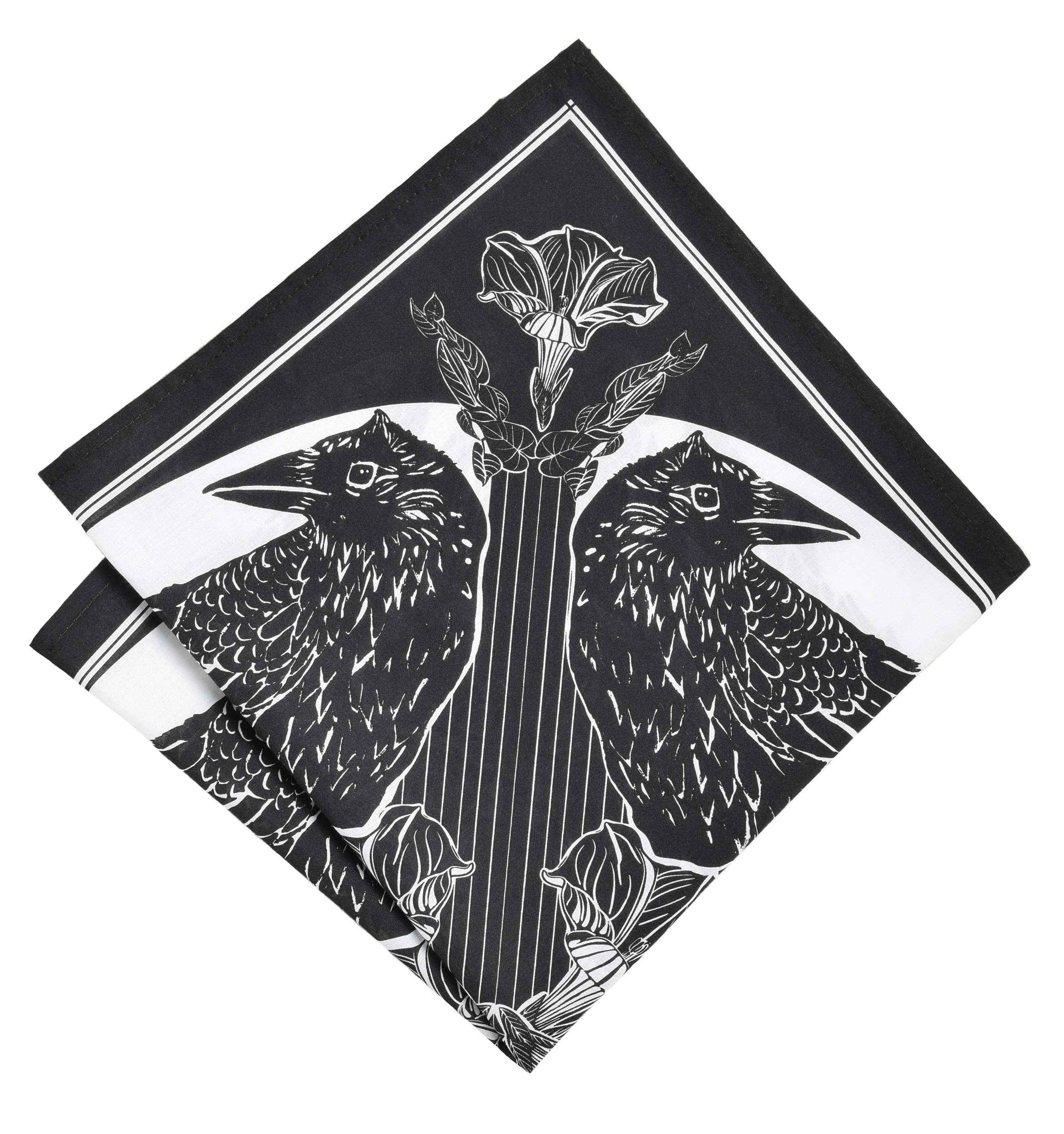 Crow Bandana - Dark Black - 100% Cotton - Bird Print Hanky