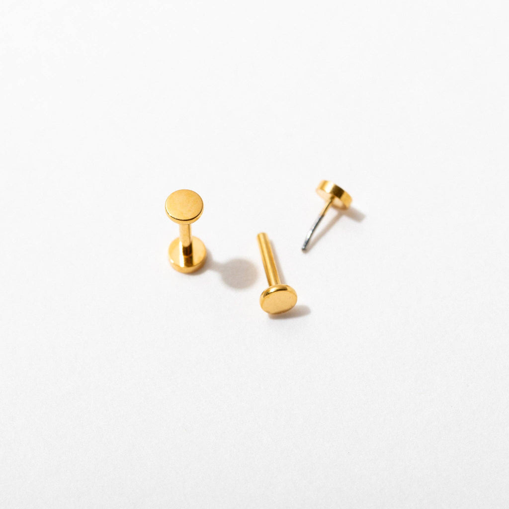 14k Gold PVD or Titanium Circle Flat Back Stud Earrings - Pair