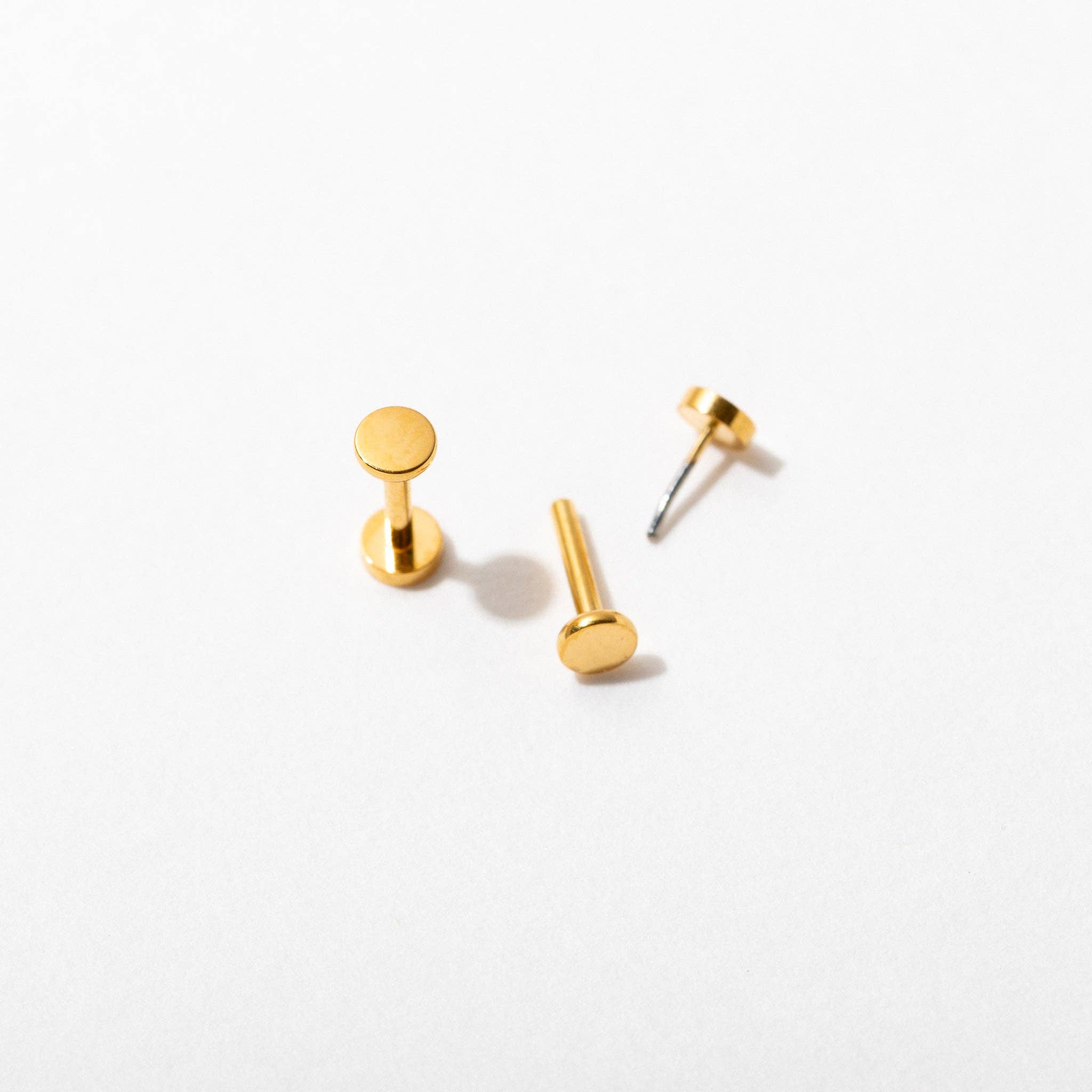14k Gold PVD or Titanium Circle Flat Back Stud Earrings - Pair