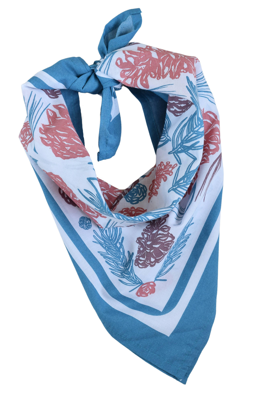 Pine Cone Bandana - 100% Cotton - Woodland - Blue/Green