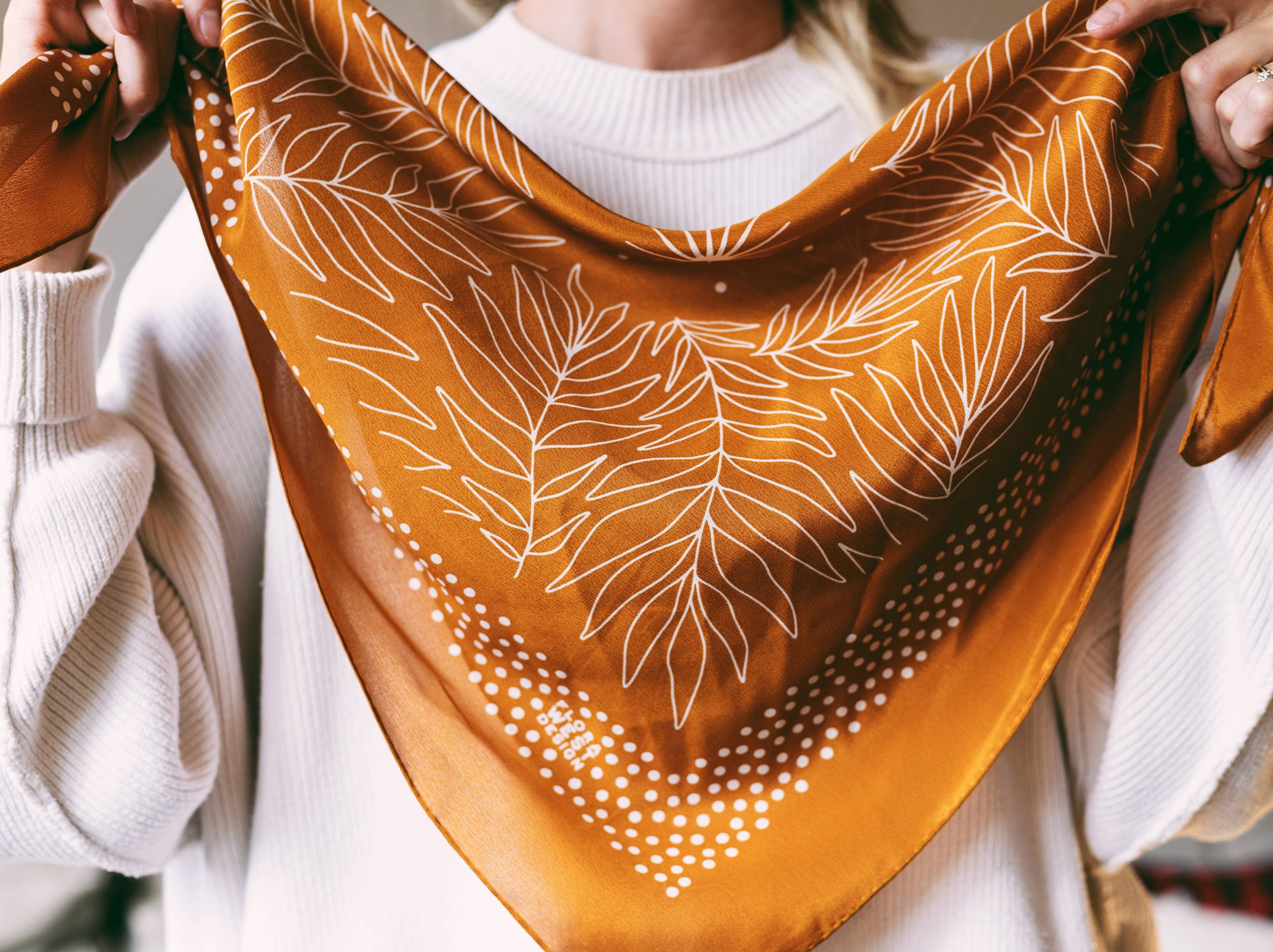 100% Silk Bandana Scarf - Tropical Palms Amber Western Style