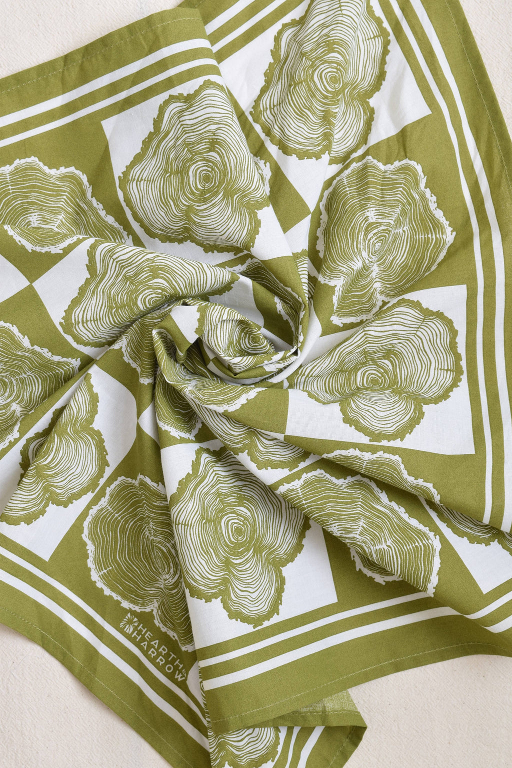 Tree Ring Bandana - 100% Cotton - Olive Green Print