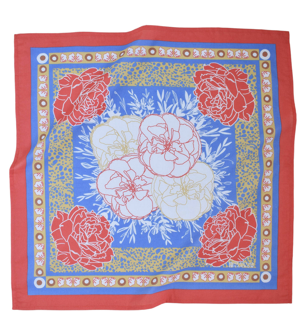 Peony Bandana - 100% Cotton - Hand Printed - Red