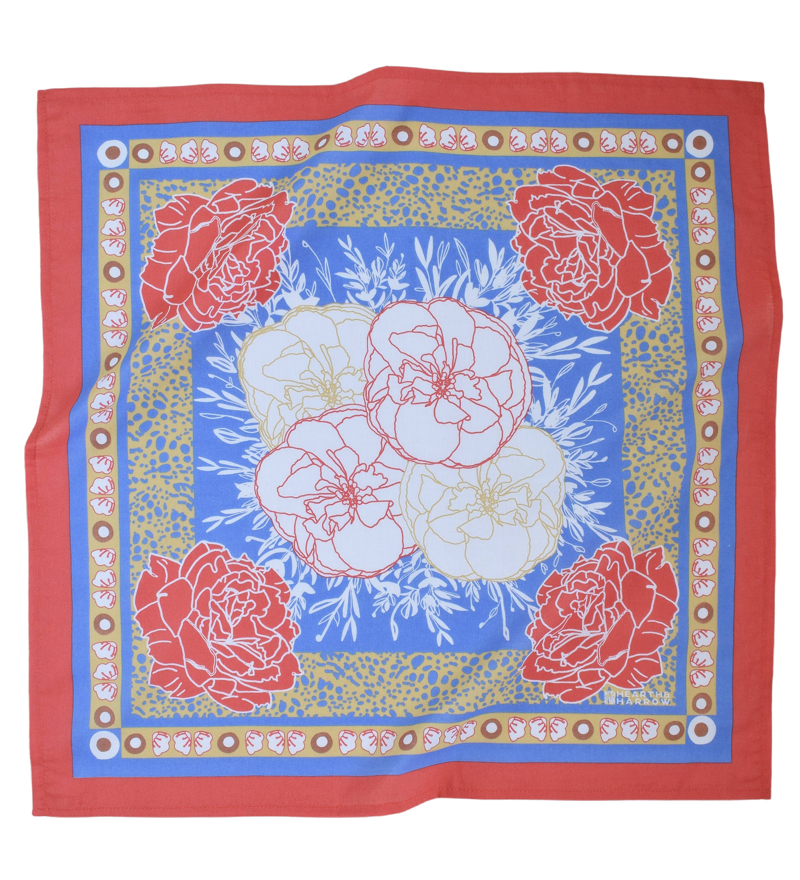Peony Bandana - 100% Cotton - Hand Printed - Red