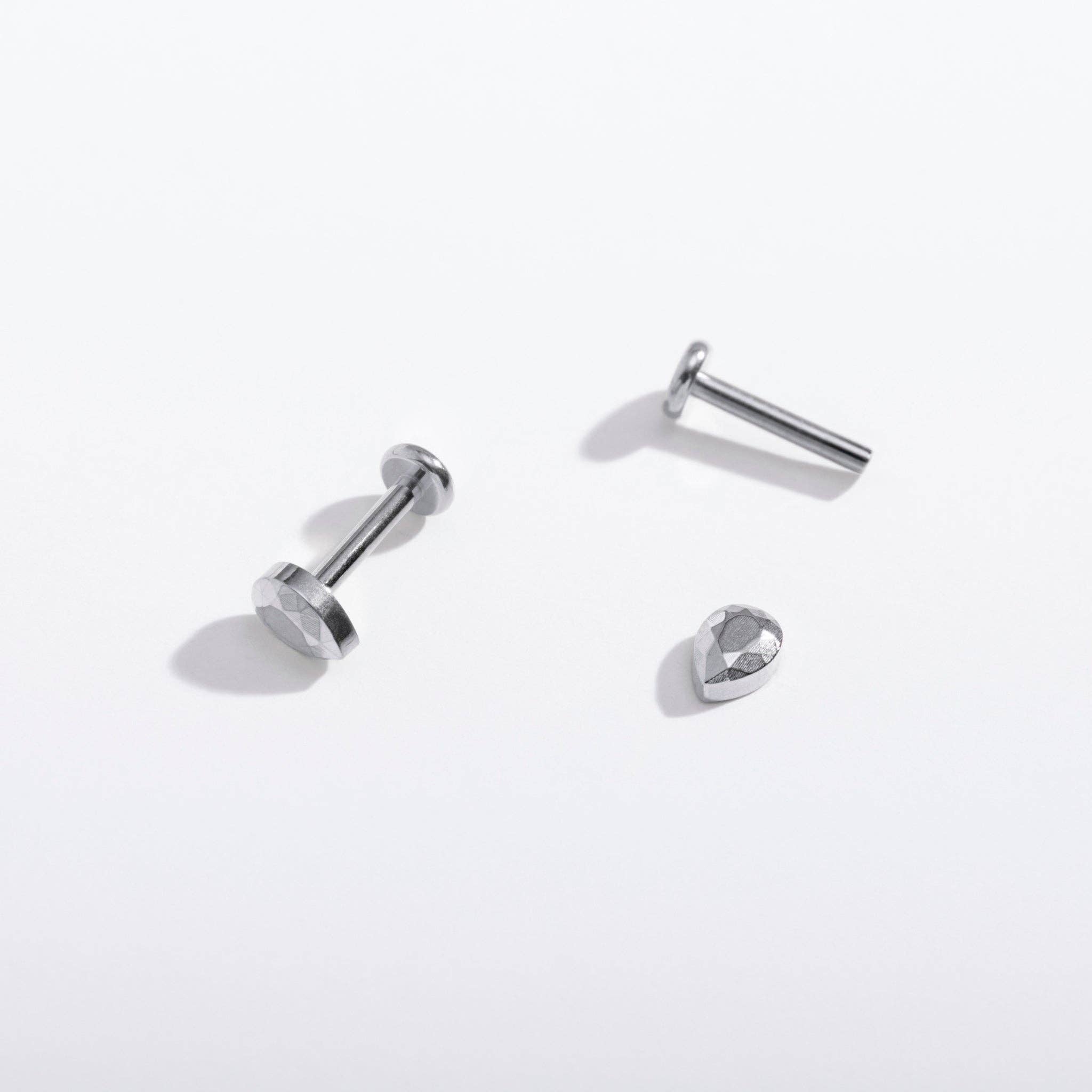 14k Gold PVD or Titanium Faceted Teardrop Flat Back Studs
