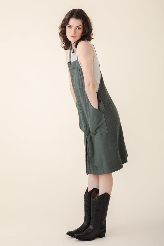 Canvas Overall Dress | Cool Green