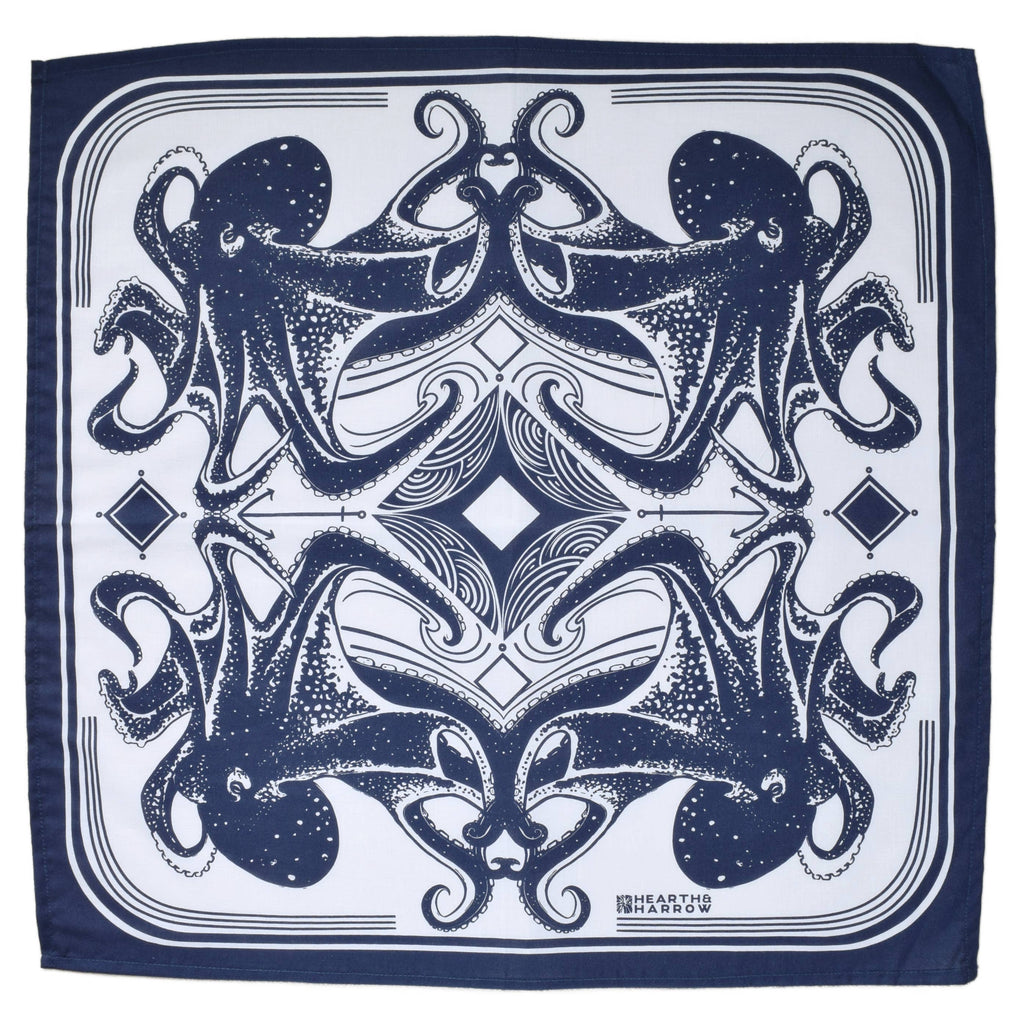 Octopus Bandana - 100% Cotton - Nautical Print - Hanky Ascot