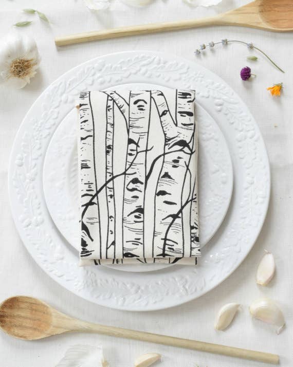 Organic Cotton Birch Tree Tea Towel - Black - Trees Kitchen