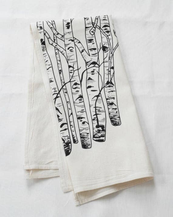 Organic Cotton Birch Tree Tea Towel - Black - Trees Kitchen