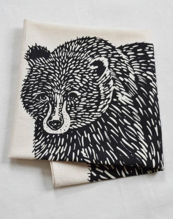 Organic Cotton Bear Tea Towel - Black