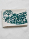 Otter Tea Towel in Green - Organic Cotton - Cute Sea Otter