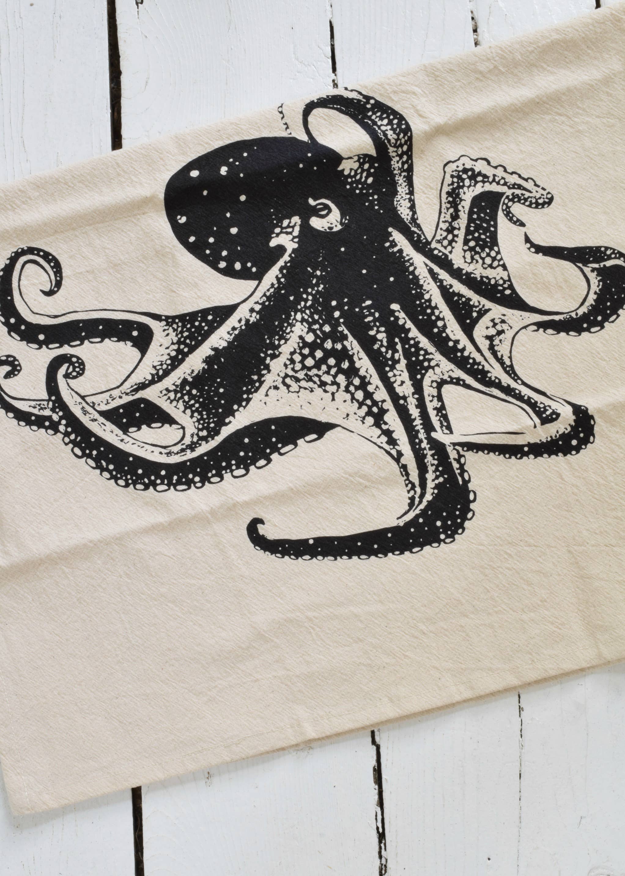 Octopus Tea Towel - Organic Cotton - Black - Eco Friendy