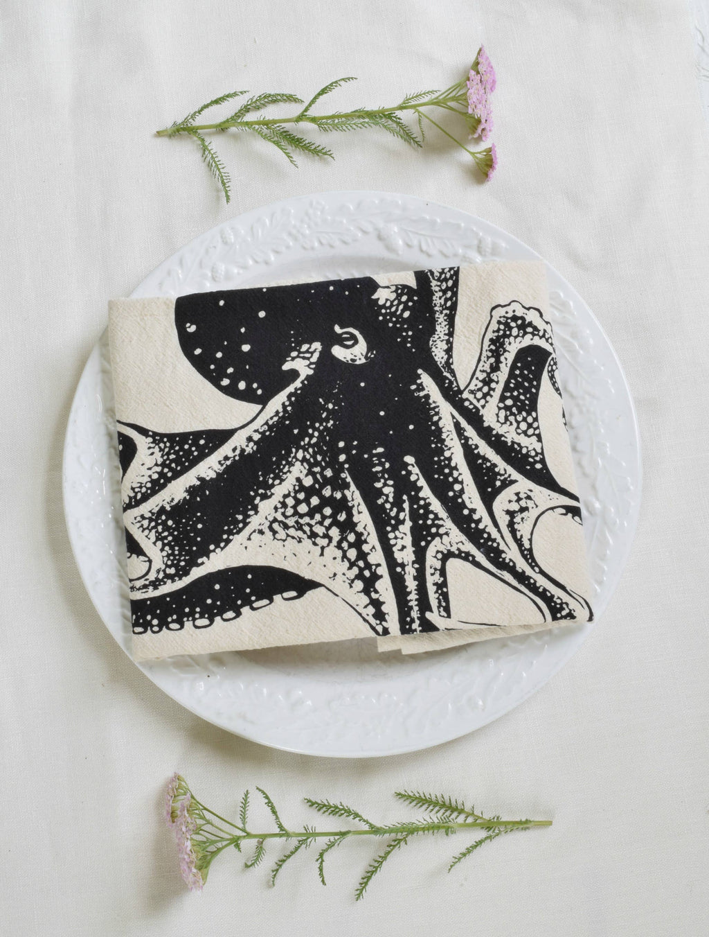 Octopus Tea Towel - Organic Cotton - Black - Eco Friendy