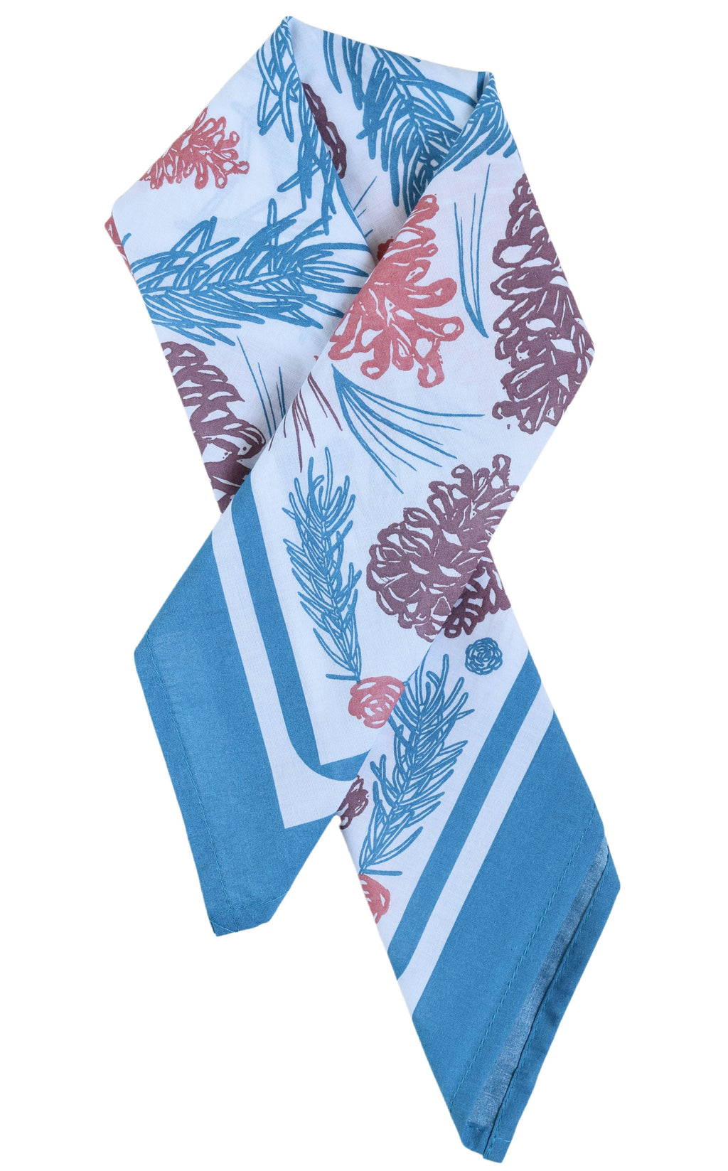 Pine Cone Bandana - 100% Cotton - Woodland - Blue/Green
